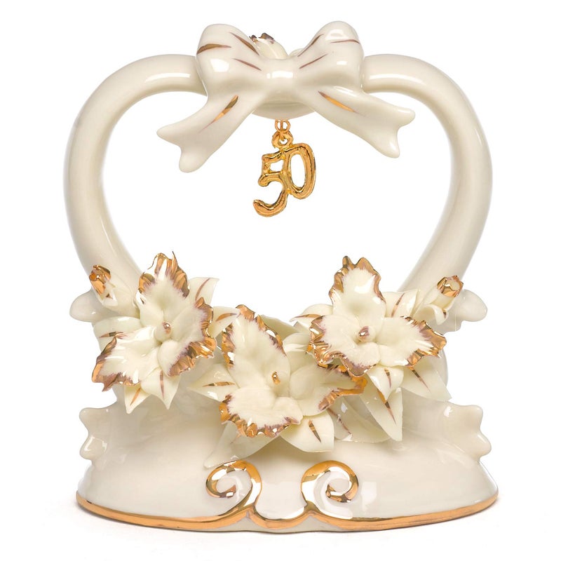 Hortense B. Hewitt Wedding Accessories 50th Anniversary Porcelain Cake Top, 4.5-Inches Tall